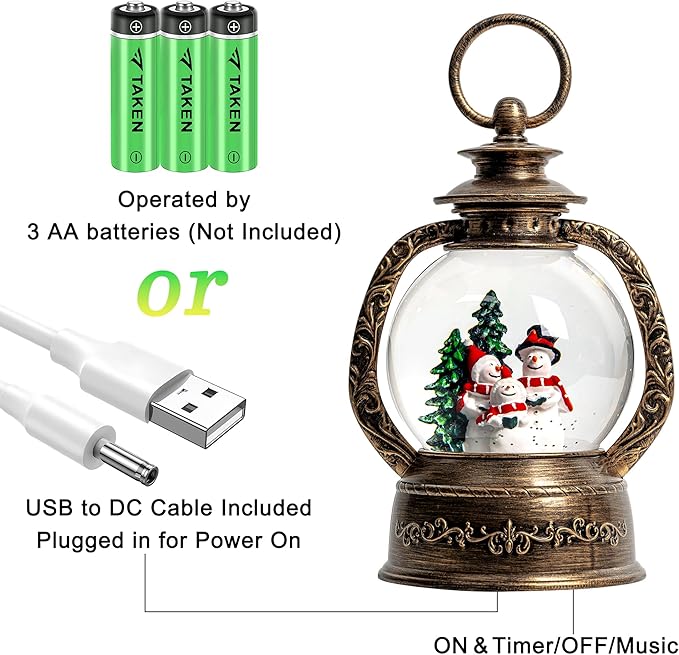9.4" Christmas Snow Globe Water Lantern with Snowman Choir Scene Battery Operated or USB Powered Musical Lighted Holiday Decoration for Tabletop Display for Family and Friends