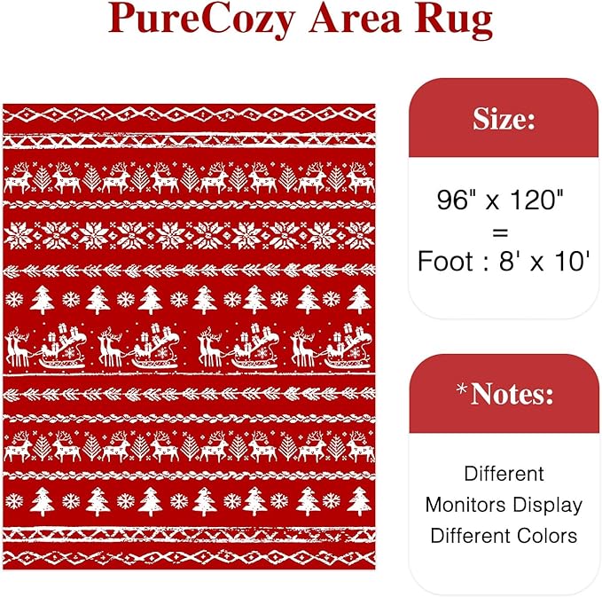 Christmas Area Rug 8x10 Red Living Room Washable Carpet Xmas Snowflake Holiday Decor Indoor Bedroom Throw Rug Soft Low Pile Large Carpet Non Slip Dining Room Office Nursery