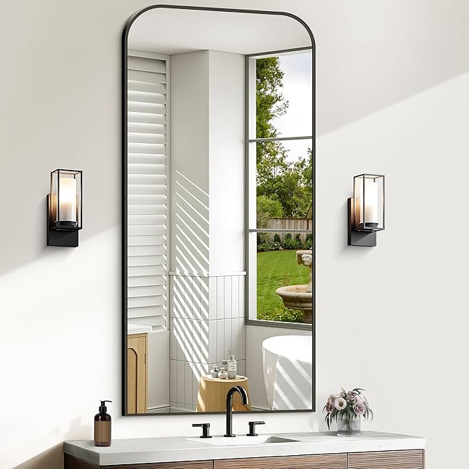 Bathroom Mirror, 24x48 inch Black Rectangle Wall Mounted Mirror with Thin Frame, Bathroom Vanity Mirrors for Over Sink, Entryway, Living Room, Bedroom