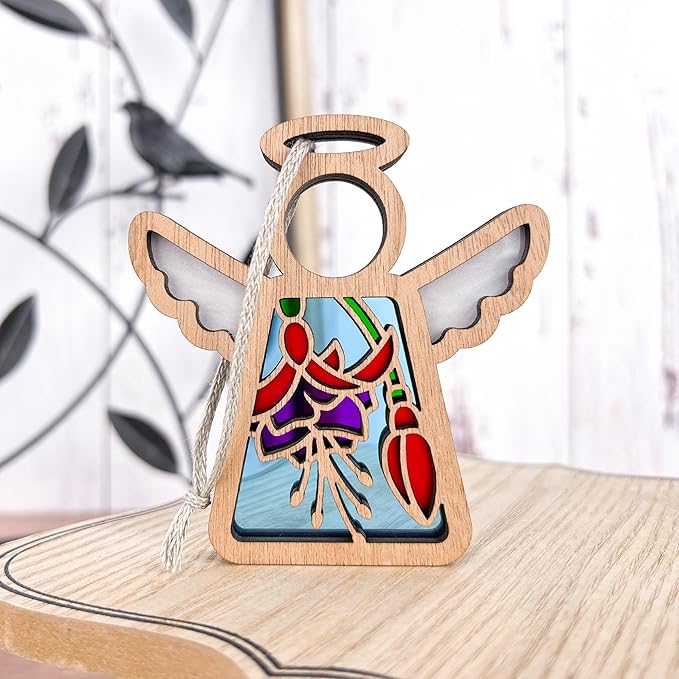 3.5" (H) Fuchsia Christmas Ornaments - Hanging Suncatcher Indoor - in Loving Memory Keepsakes - Flower Angel Figurine