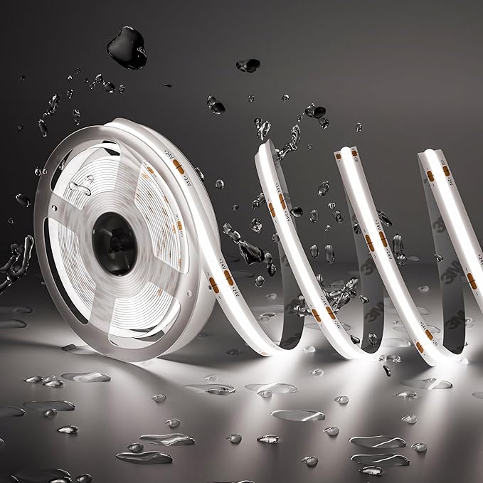 PAUTIX COB LED Strip Light IP65 Waterproof 32.8ft/10m 5040LEDs White 6000K,High Lumen Flexible CRI93+ LED Tape 24V Super Bright,for Home&Office Lighting Project(Adapter&Dimmer Sold Separately)