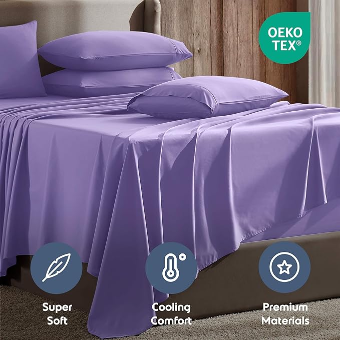 Nestl Extra Deep King Sheet Set - 6 Piece Breathable & Cooling Sheets - Hotel Luxury Bedding Set w/18-24 Inch Deep Pockets - Easy & Secure Fit - Super Soft, Wrinkle Free & Comfy - Lavender