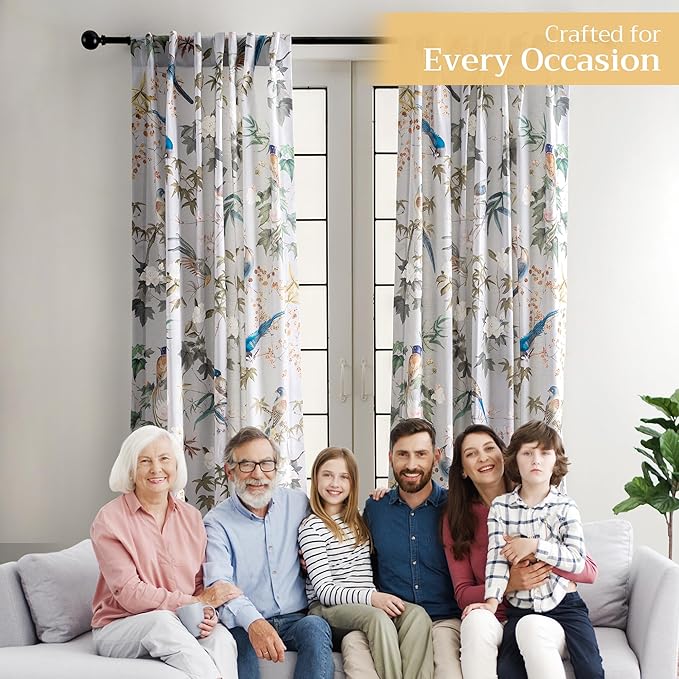 Maison d' Hermine Curtains for Living Room 100% Cotton 124 inch Length One Panel Light Filtering Curtains for Bedroom Windows with Rod and Loop Pockets Drapes (Hokuzai Green, 50" W x 124" L)
