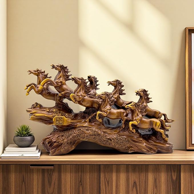 FUNSXBUG Chinese Feng Shui Horses Statue Sculpture - Resin Running Horse Figurines Home Office Decoration Tabletop Decor Ornaments for Wealth and Success Good Lucky Gifts