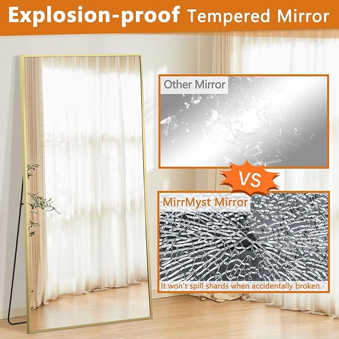 Full Length Mirror, 76"x34" Oversized Floor Mirror Free Standing, Gold Mirror Full Length with Tempered Glass, Large Full Body Mirror for Bedroom Living Room Home Gym