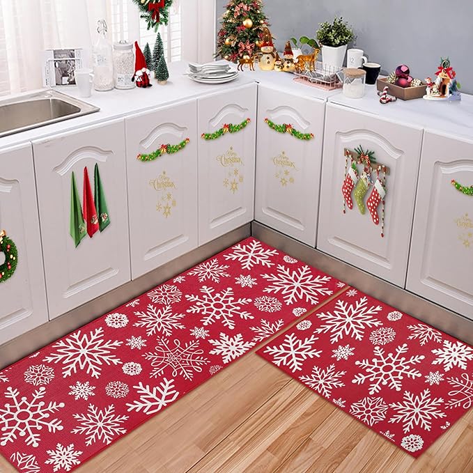 CAROMIO Christmas Kitchen Rugs and Mats Non-Slip Skid Washable Runner Rug Set of 2 PCS Xmas Holiday Decor Runner Rug in Front of Sink Super Absorbent Kitchen Mat, 17"x29"+17"x47"