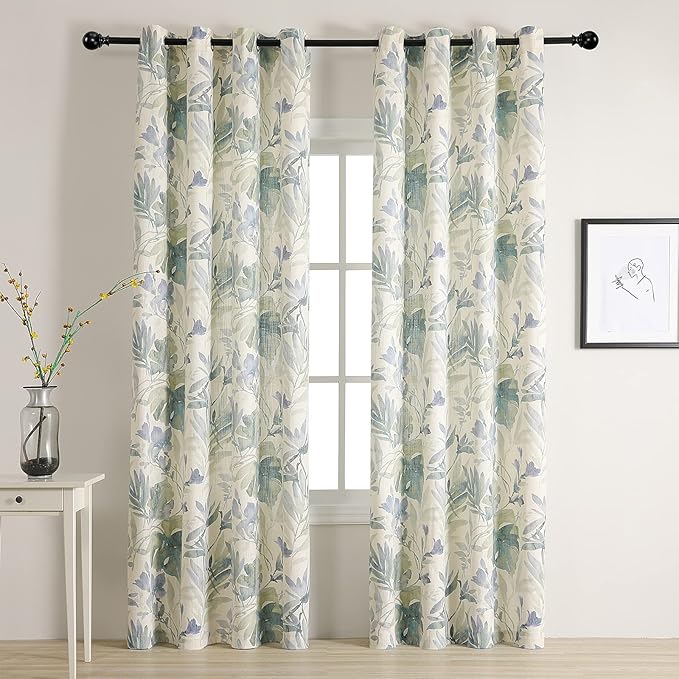 MYSKY HOME Green Floral Curtains 108 inches Long Light Filtering Curtains for Living Room Drapes for Bathroom Farmhouse Floral Printing Window Treatment Grommet 2 Panels,Sage and Natural