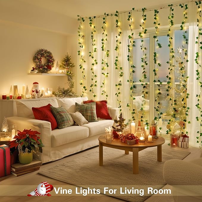 JMEXSUSS Vines Lights for Bedroom, 9.8ft x 9.8ft with Remote, 300 LED Fairy Lights with Vines, Artificial Ivy Curtain Light for Wall Dorm Wedding Indoor Decor