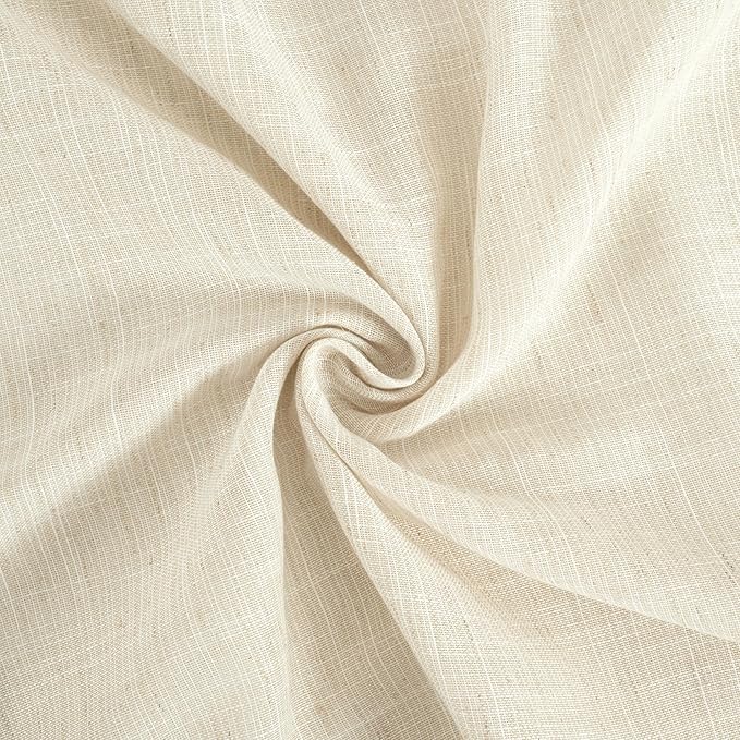 BGment Semi Sheer Linen Curtains 48 Inch Length for Windows, Beige Drapes Light Filtering for Short Bedroom Farmhouse Bathroom Cafe Decor Rustic Lightweight Rod Pocket, 2 Panels Set, 42 Inch Wide