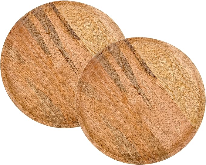 Alpha Living Home 12" Wooden Charger Plates - Set of 2, Elegant & Durable Rustic Dinner Chargers for Weddings, Parties, Receptions, and Special Occasions Table Décor (Natural)