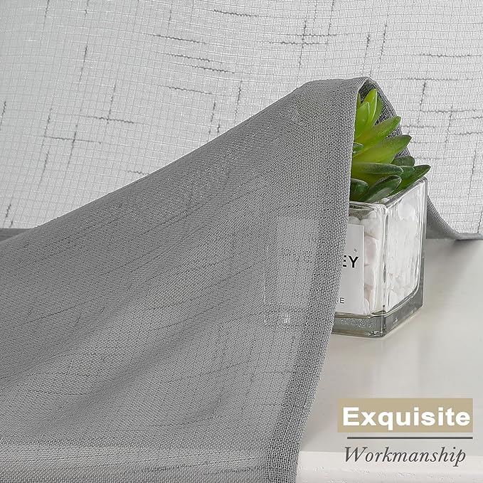 Aiyufeng Gray Faux Linen Sheer Curtains 96 Inches Long 2 Panels, Light Filtering Textured Soft Rod Pocket Window Curtain Panels for Farmhouse Living Room Bedroom, Each 40Wx96L Inch, Grey