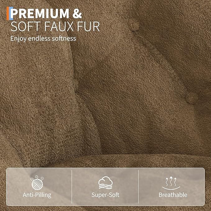 Folding Faux Fur Saucer Chair,Portable Folding Soft Moon Chair,Comfortable Lounge Chair with Metal Frame for Bedroom, Dorm Rooms, Apartments, Lounging, Garden and Courtyard, Brown