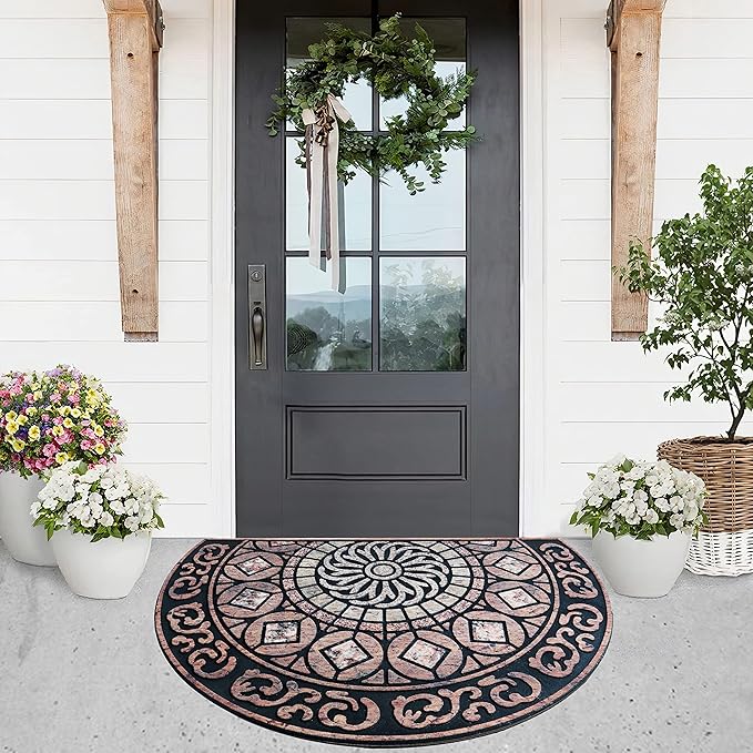 ubdyo Welcome in Style Front Door Mat - Low Pile Front Door Mat Outside Entrance - Muddy Dirt Trapping Welcome Matt Outdoor - Rubber Backing Anti Slip Indoor Doormat Entrance - Large 23" x 36"
