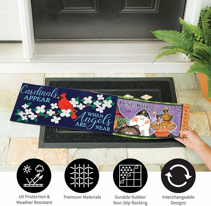 Evergreen Sassafras Fall Christmas Holiday Doormat Insert Bundle & Tray Set of 5, Interchangeable Entrance Door mats Indoor and Outdoor Welcome Mat 30 x 18 Tray Non Slip Backing Low Profile