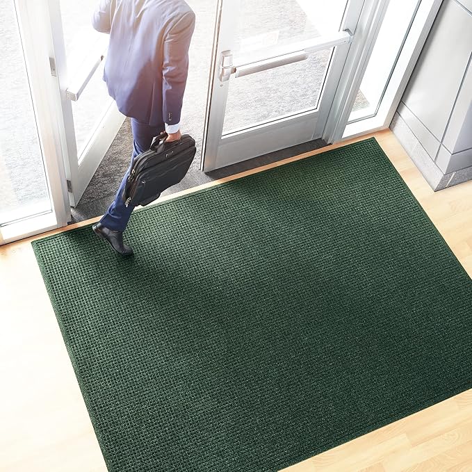 Consolidated Plastics Aquasorb Classic Indoor/Outdoor Entrance Floor Mat with Non-Slip Rubber Backing, Fabric Border, Stain Resistant and Quick Drying Commercial Grade (35" x 116", Evergreen)