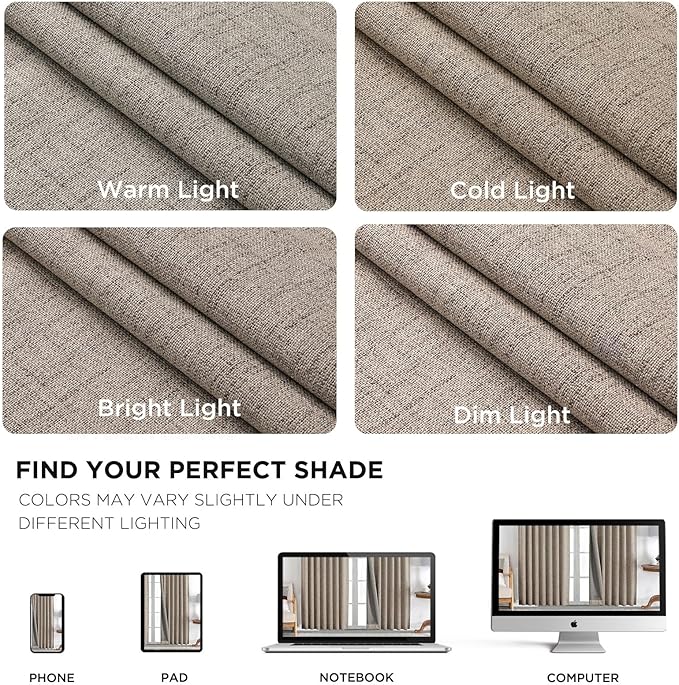 Joydeco Blackout Curtains for Bedroom - Natural Linen Curtains 37 X 84 inch, Thermal Insulated 100% Blackout 2 Panels Light Blocking Drapes, Rod Pocket & Back Tabs, Darkening Privacy for Living Room