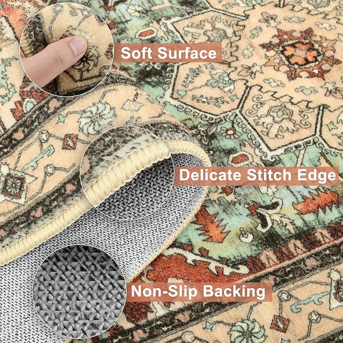 Yamaziot Boho Washable Kitchen Rugs Sets of 3, Non Slip Kitchen Mats for Floor with Rubber Backing, Waterproof & Stain Resistant Thick Carpet Runner Throw Rug for Kitchen, Laundry Room, Hallway