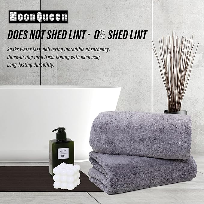 MOONQUEEN 6 Pack Premium Bath Towel Set - Quick Drying - Microfiber Coral Velvet Highly Absorbent Towels - Multipurpose Use as Bath Fitness, Bathroom, Shower, Sports, Yoga Towel (Grey)