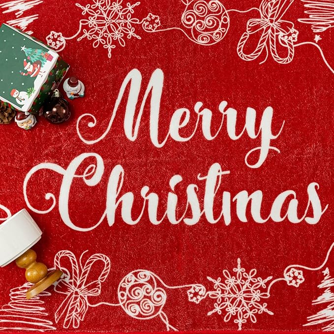 Christmas Red Door Mat 2 x 3 mas Letter Washable Entryway Rug Holiday Decor Kitchen Carpet Non Slip Indoor Mat Decorative Throw Rug for Living Room Bedroom Dining Room Bathroom