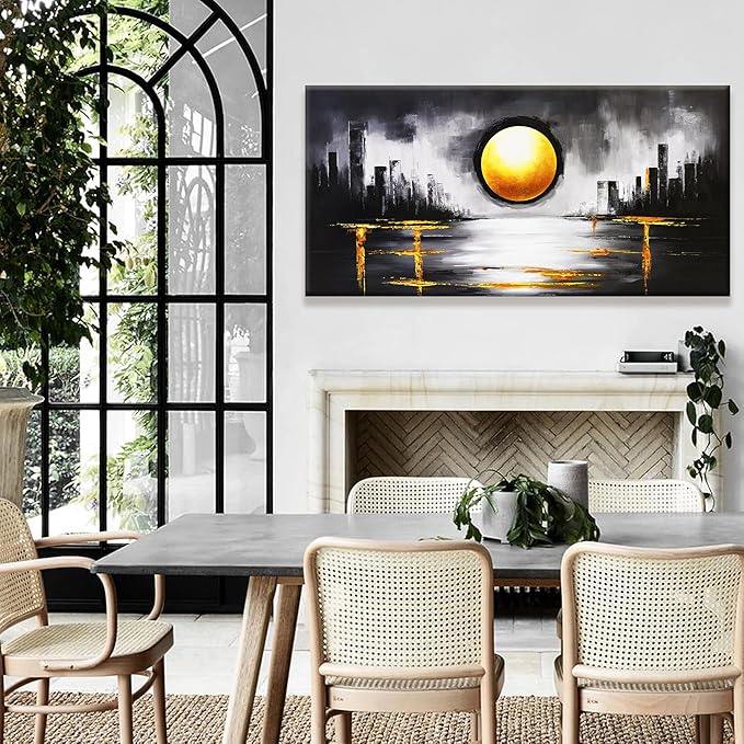 Abstract Black And Gold Wall Art Painting Canvas Art Wall Decor Prints Abstract Wall Decor For Living Room Wall Bedroom Kitchen Office Artwork Ready To Hang 24" × 48"