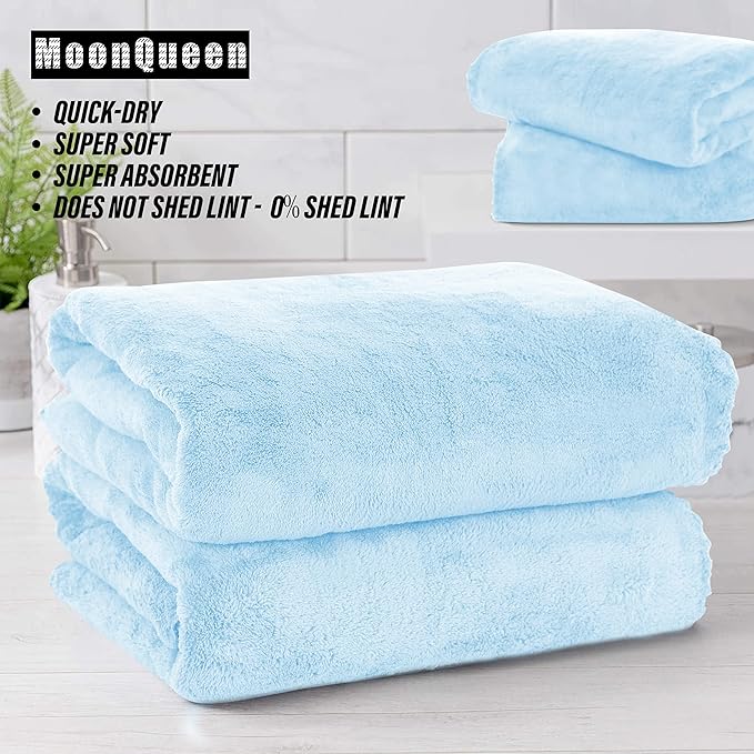 MOONQUEEN 6 Pack Premium Bath Towel Set - Quick Drying - Microfiber Coral Velvet Highly Absorbent Towels - Multipurpose Use as Bath Fitness, Bathroom, Shower, Sports, Yoga Towel (Aquamarine)
