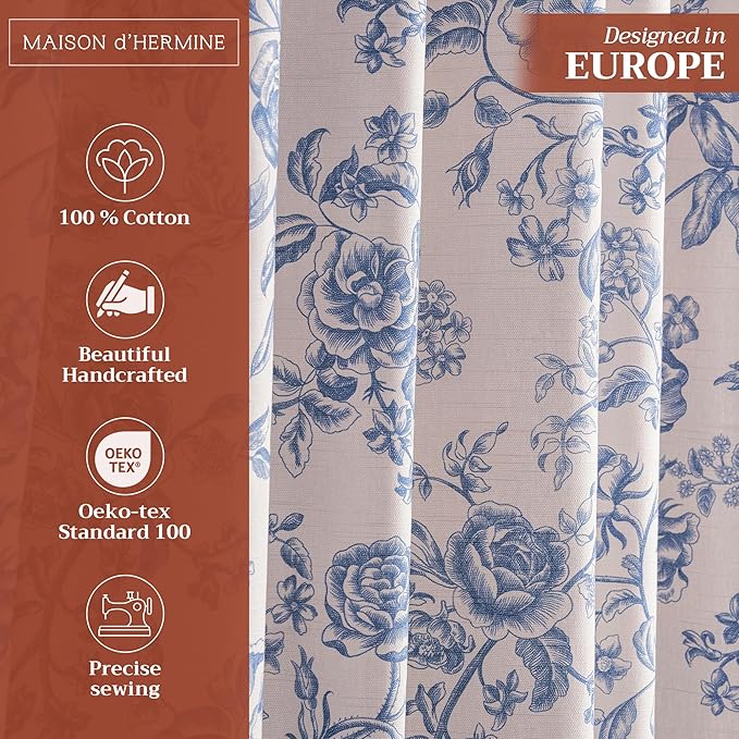 Maison d'Hermine Curtains for Living Room 100% Cotton 124 inch Length One Panel Window Curtains for Bedroom with Loop & Rod Pockets - Roy, 50" W x 124" L