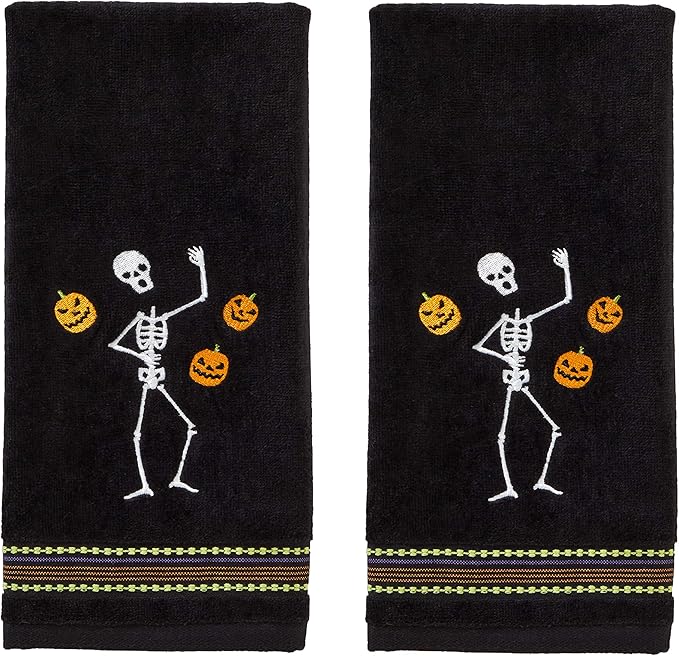 SKL Home Halloween Juggling Skeleton Hand Towel Set for Bath/Kitchen/Bar & Gift, 2 Count