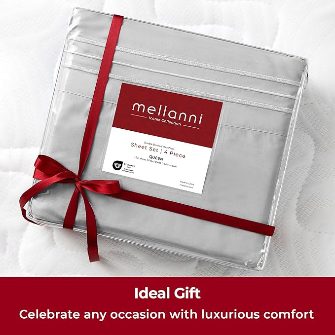 Mellanni Extra Deep Twin XL Sheets - 3 PC Iconic Collection Bedding - Hotel Luxury, Ultra Soft, Cooling Bed Sheets - Wrinkle, Fade, Stain Resistant (Twin Extra Long, Light Gray)