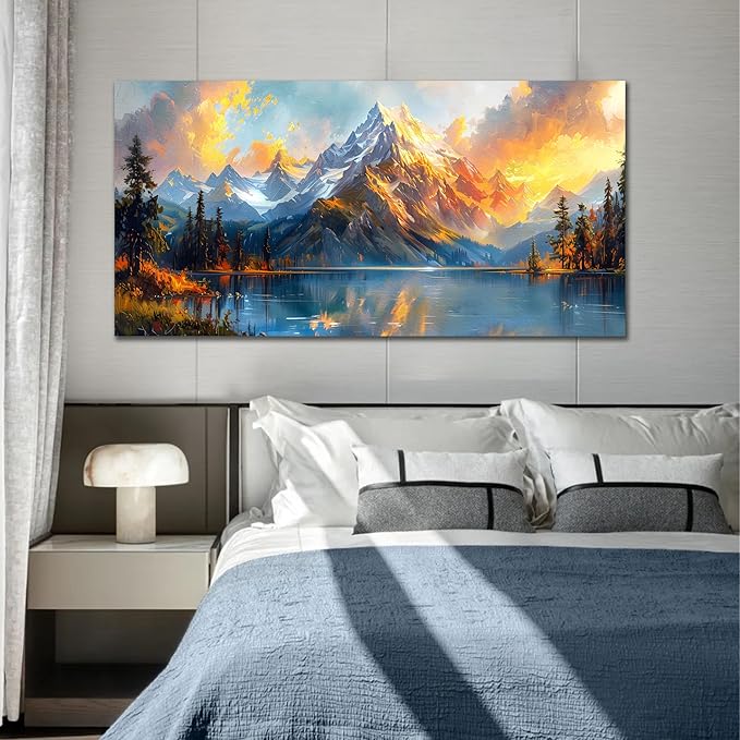 Large Canvas Wall Art for Living Room Natural Dusk Landscape Mountain Lake Picture Framed Canvas Prints Modern Wall Art for Bedroom Office Size 29x59