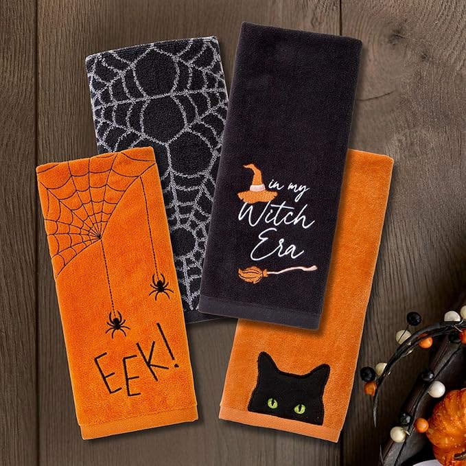 SKL Home Halloween in My Witch Era 100% Cotton Embroidered 2pc Hand Towel Set, Decorative for Bath/Kitchen/Bar & Gift, Black