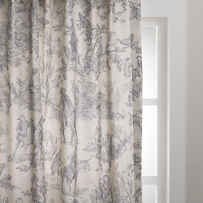 Maison d' Hermine Curtains for Living Room 100% Cotton 124 inch Length One Panel Light Filtering Toile Curtains for Bedroom Windows with Rod and Loop Pockets (The Miller Paloma Gray, 50" W x 124" L)