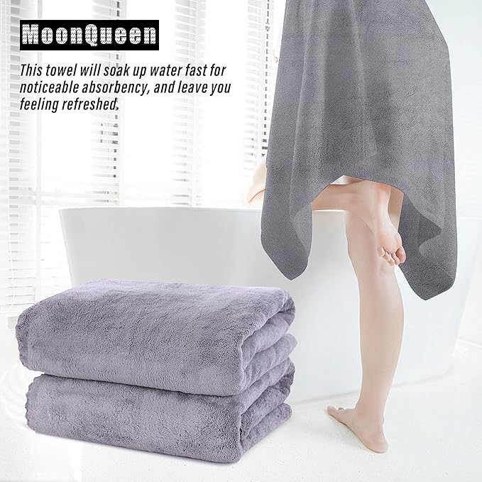 MOONQUEEN 6 Pack Premium Bath Towel Set - Quick Drying - Microfiber Coral Velvet Highly Absorbent Towels - Multipurpose Use as Bath Fitness, Bathroom, Shower, Sports, Yoga Towel (Grey)