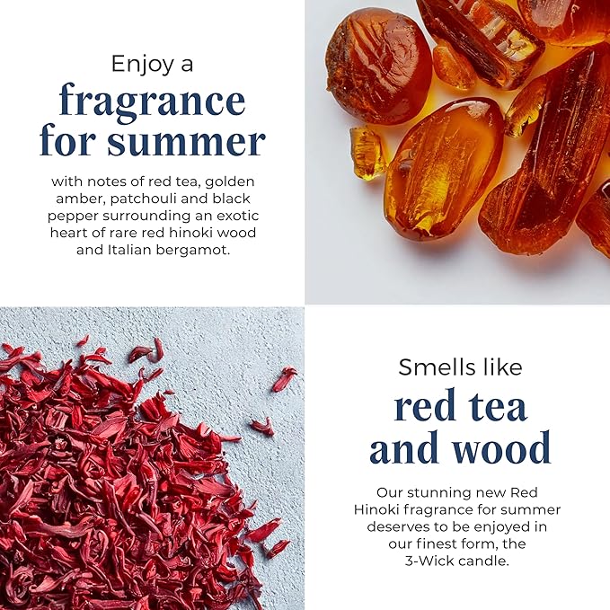 PartyLite 3-Wick Jar Candle, Highly Fragranced Clean Burning Glass Candle, 25-45 Hours Burn Time (Red Hinoki Wood)
