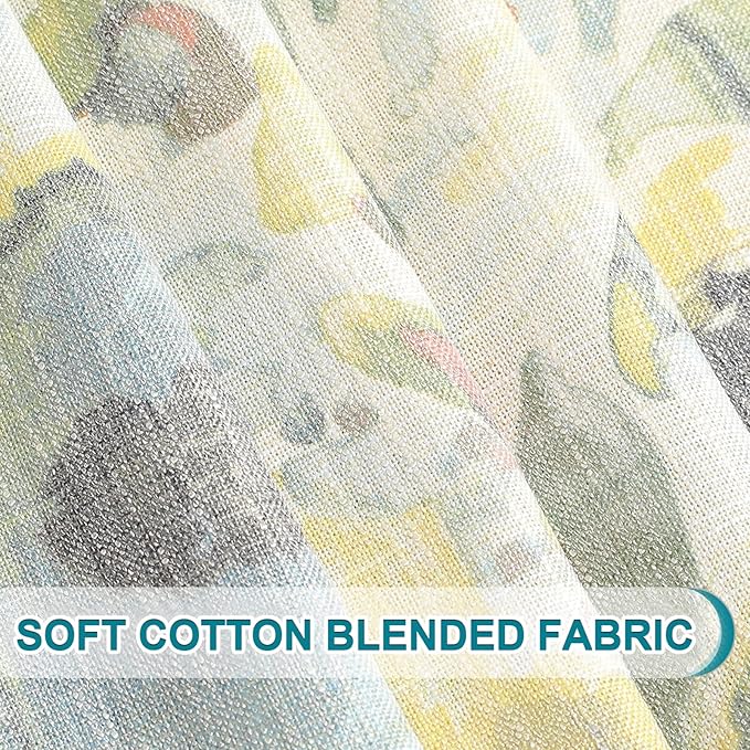 MYSKY HOME Flax Linen Curtains 63 Inches for Bedroom Linen Style Curtain Draperies for Living Room Vintage Floral Printed Pattern Drapes with Grommet, 2 Panel, 52 x 63 Inch, Yellow and Natural