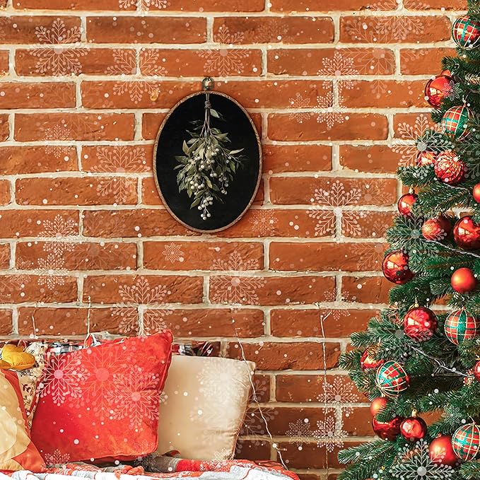 Hxlac Mistletoe Christmas Oval Wall Art Framed, Dark Moody Holiday Christmas Oval Wall Decor, Mistletoe Botanical Hanging Canvas Prints Wall Sculptures for Home Bedroom Decor, 8.5x11.5 Inch