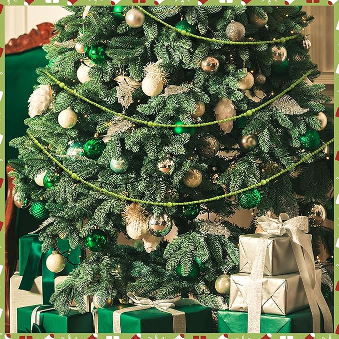 12 Feet Christmas Wooden Beads Garland Round Craft Farmhouse Vintage Wood Bead Garlands for Xmas Decoration Supplies(Green)
