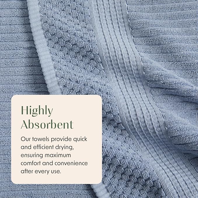 Springtree Home 100% Cotton Bath Towel Set | 6 Piece Set | Absorbent & Quick-Dry Bath Towels | Textured and Durable Cotton | Krista Collection - Dusty Blue