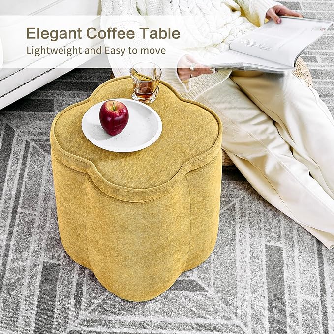 Crestview Collection 18" Flower Foot Rest Ottoman with Storage,Chenille Fabric Pouf Ottoman for Home Decor, Vanity Stool, Extra Seating for Living Room, Bedroom, Entryway, Spice Yellow
