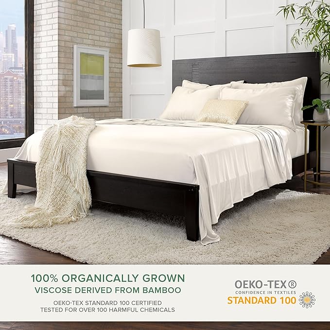 King Sheets by Pure Bamboo, Genuine 100% Organic Viscose Derived from Bamboo Bed Sheet Set, Luxuriously Soft & Cooling, Double Stitching, Lifetime Quality Promise (King, Ivory)