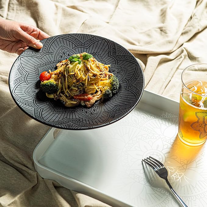 Bzyoo Melamine Gallery Tray -11.5in x 16inch Large Rectangle Serving Tray with Handle for Entertaining, Ottoman and Kitchen Counter Decor, Decorative Home Coffee Table Tray or Vanity Tray - White