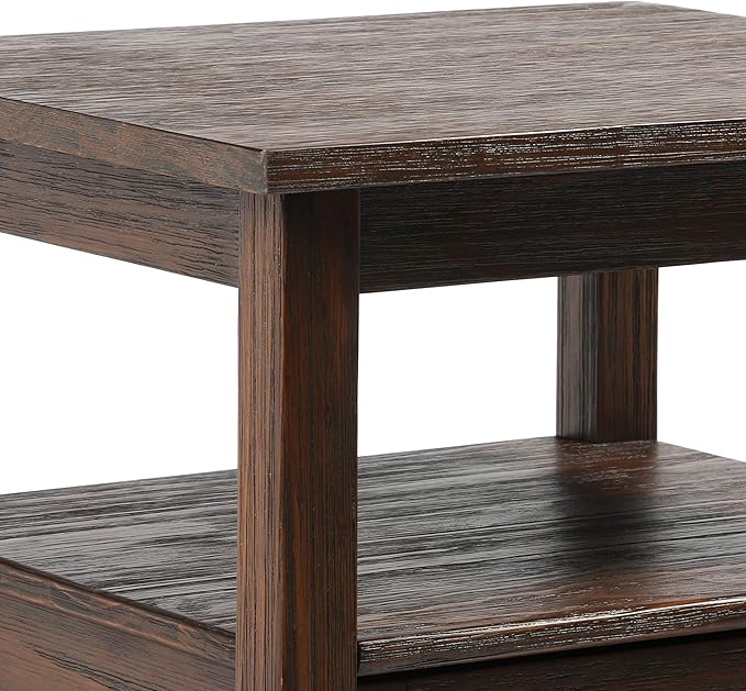 SIMPLIHOME Warm Shaker SOLID WOOD 20 inch Wide Rectangle Transitional End Table in Distressed Charcoal Brown for the Living Room and Bedroom