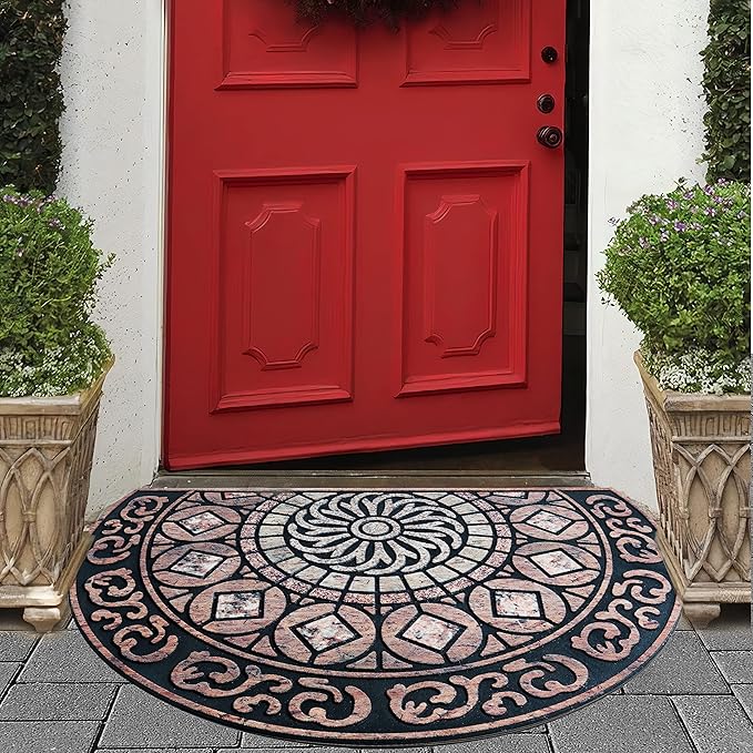 ubdyo Welcome in Style Front Door Mat - Low Pile Front Door Mat Outside Entrance - Muddy Dirt Trapping Welcome Matt Outdoor - Rubber Backing Anti Slip Indoor Doormat Entrance - Large 23" x 36"