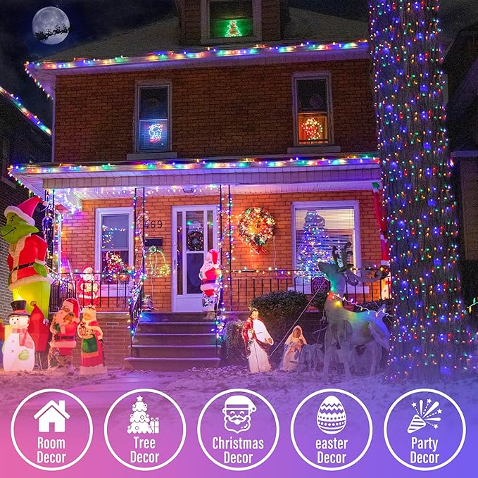 JMEXSUSS Multicolor Christmas Tree Lights Outdoor Indoor Clear Wire, 200 LED Christmas Lights 66ft Colorful String Lights Plug in for Bedroom Tree Room Party Xmas Decorations