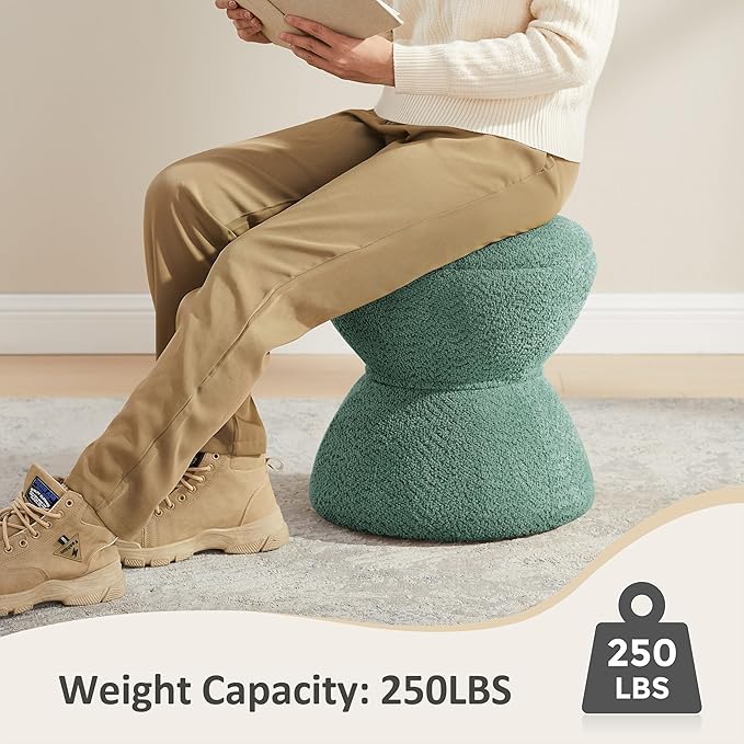 Multi-Functional Boucle Ottoman, Vanity Stool Chair, Sturdy Wooden Footstool, Suitable for Living Room, Bedroom, and Entryway, Without Installation, Green
