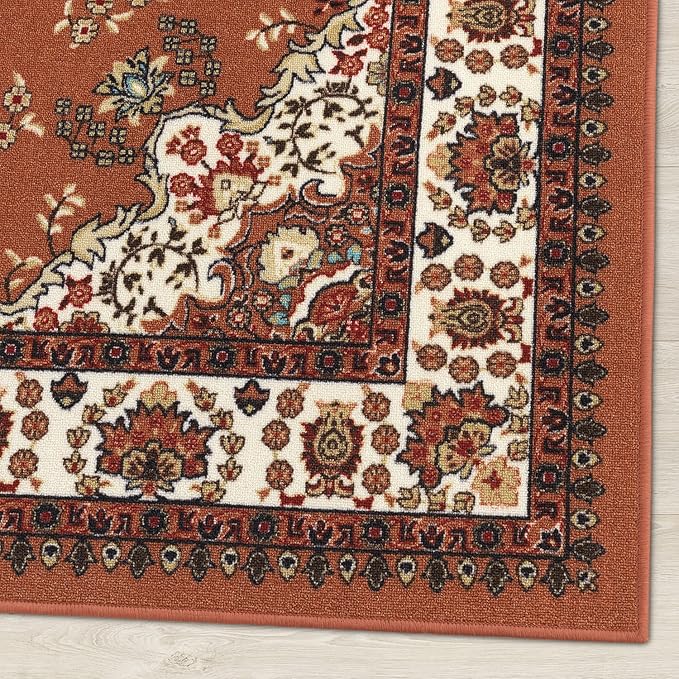 Antep Rugs Alfombras Oriental Traditional 5x7 Non-Skid (Non-Slip) Low Profile Pile Rubber Backing Indoor Area Rugs (Rust Brown, 5' x 7')