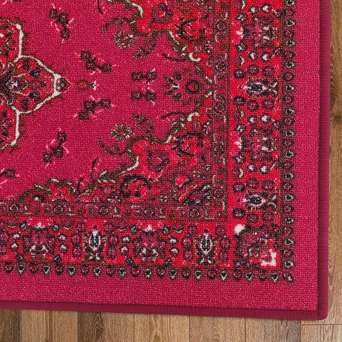 Antep Rugs Alfombras Oriental Traditional 2x7 Non-Skid (Non-Slip) Low Profile Pile Rubber Backing Indoor Runner Rugs (Pink, 2' x 7')