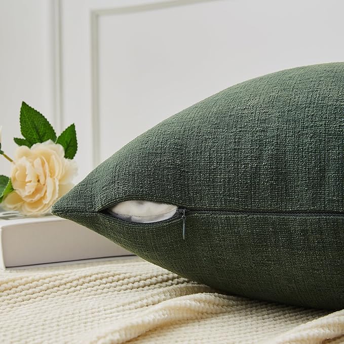 GAWAMAY Decorative Square Throw Pillow Covers 18"x18" Inch Set of 4, Super Soft Chenille Pillows Cover Pillowcase for Living Room Bedroom Sofa Couch Cushion Cover Dark Green 45x45cm (No Insert)