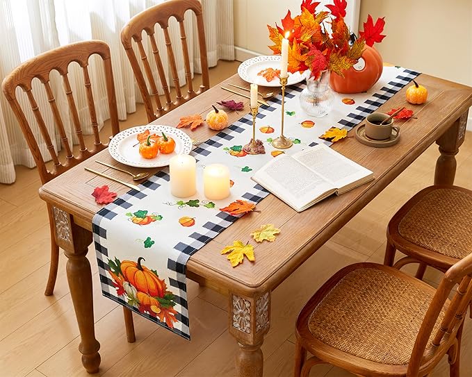 YATOJUZI Pumpkin Table Runner - Fall Autumn Seasonal Table Runners Home Kitchen Dining Table Decorations Decor for Thanksgiving Day Party - 13x72 Inch