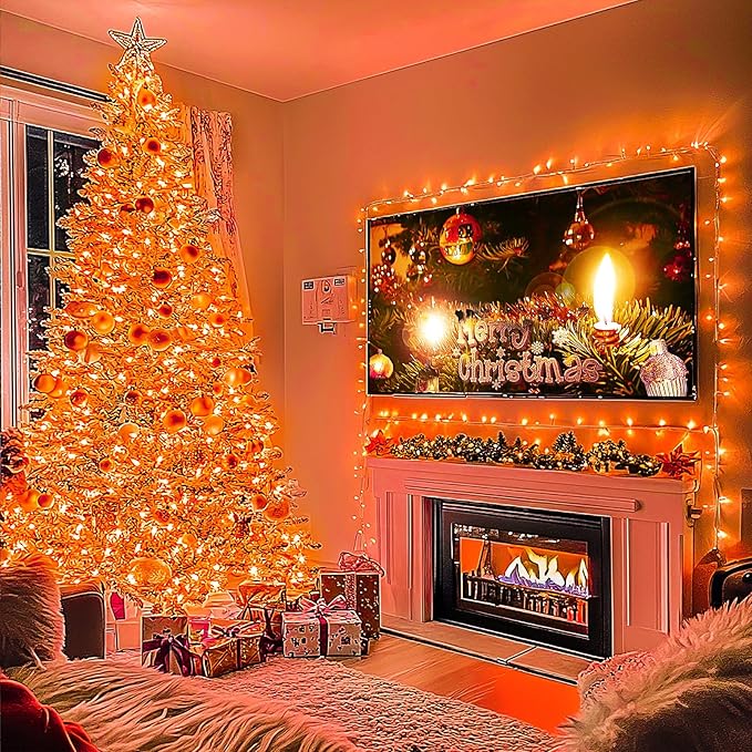 JMEXSUSS 500 LED Halloween Lights Outdoor, 163FT 8 Modes Orange Halloween Light Indoor Clear Wire, Outdoor Waterproof Fall Lights Plug in for Thanksgiving Room Porch Christmas