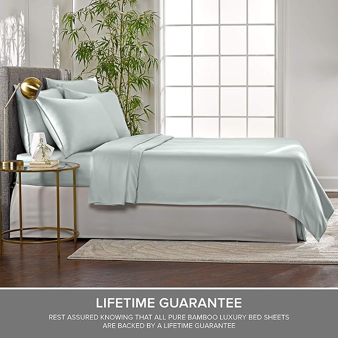 Twin XL Sheets by Pure Bamboo, Genuine 100% Organic Viscose Derived from Bamboo Bed Sheet Set, Luxuriously Soft & Cooling, Double Stitching, Lifetime Quality Promise (Twin XL, Sea Glass)